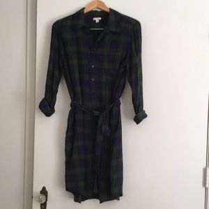 Plaid Flannel Shirt Dress with Tie Belt
